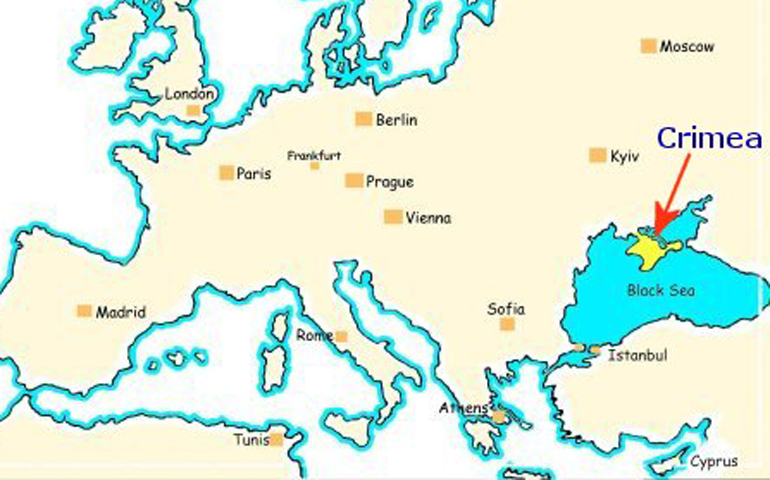 Russia e Crimea. La mappa rispetto al mar Mediterraneo.